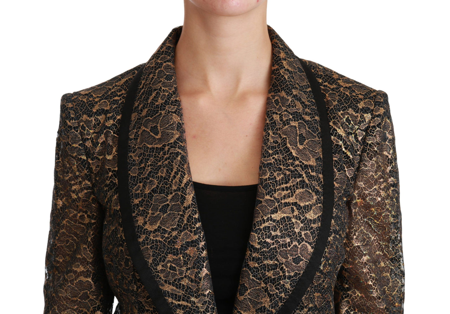 Dolce &amp; Gabbana Giacca Blazer in Pizzo Nero Oro e Floreale