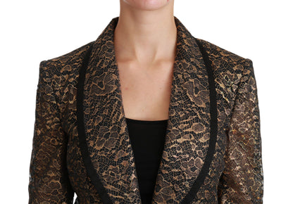 Dolce &amp; Gabbana Giacca Blazer in Pizzo Nero Oro e Floreale
