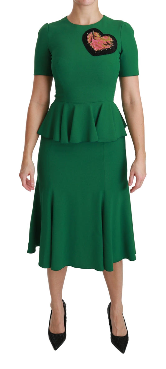 Abito midi in viscosa con sirena e patch a cuore verde Dolce &amp; Gabbana