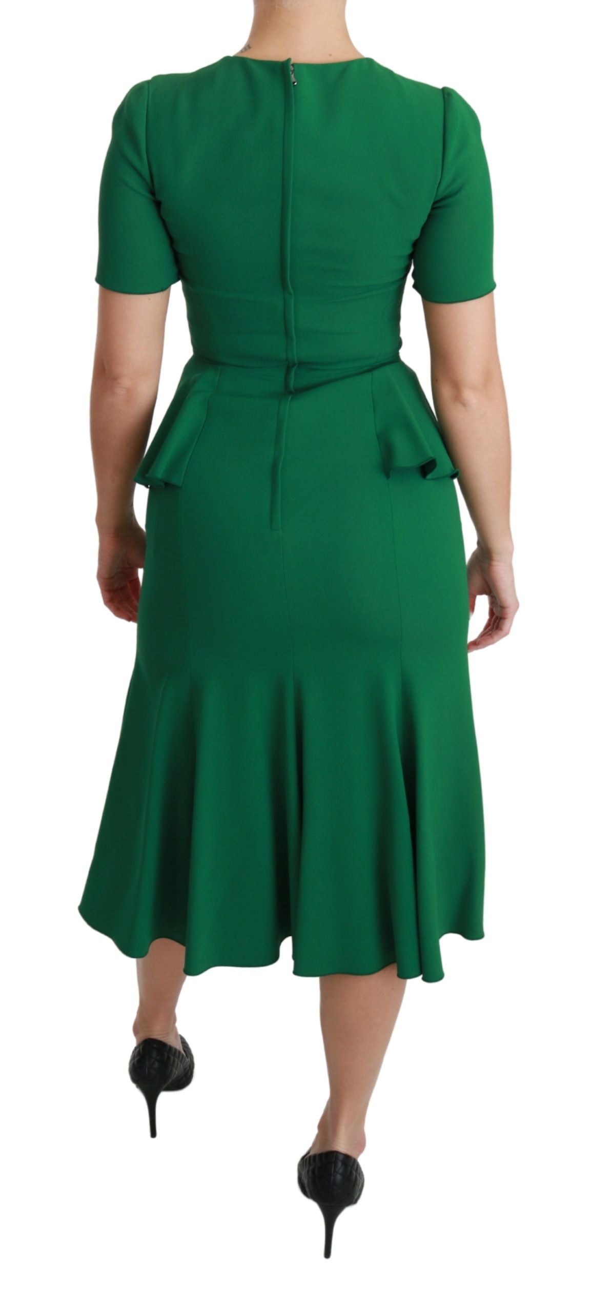Abito midi in viscosa con sirena e patch a cuore verde Dolce &amp; Gabbana