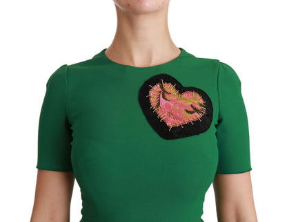 Abito midi in viscosa con sirena e patch a cuore verde Dolce &amp; Gabbana