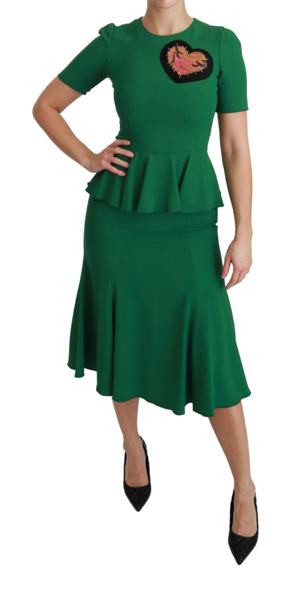Abito midi in viscosa con sirena e patch a cuore verde Dolce &amp; Gabbana