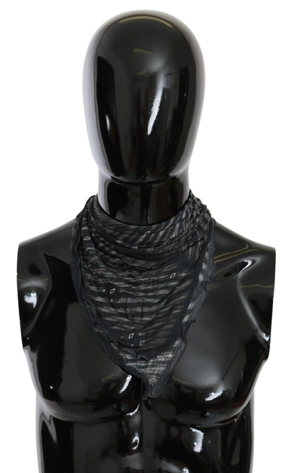 Sciarpa foulard in viscosa nera e grigia con marchio Costume National