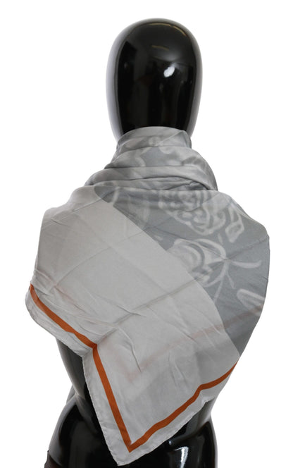 Sciarpa foulard floreale in seta grigio-arancione Costume National
