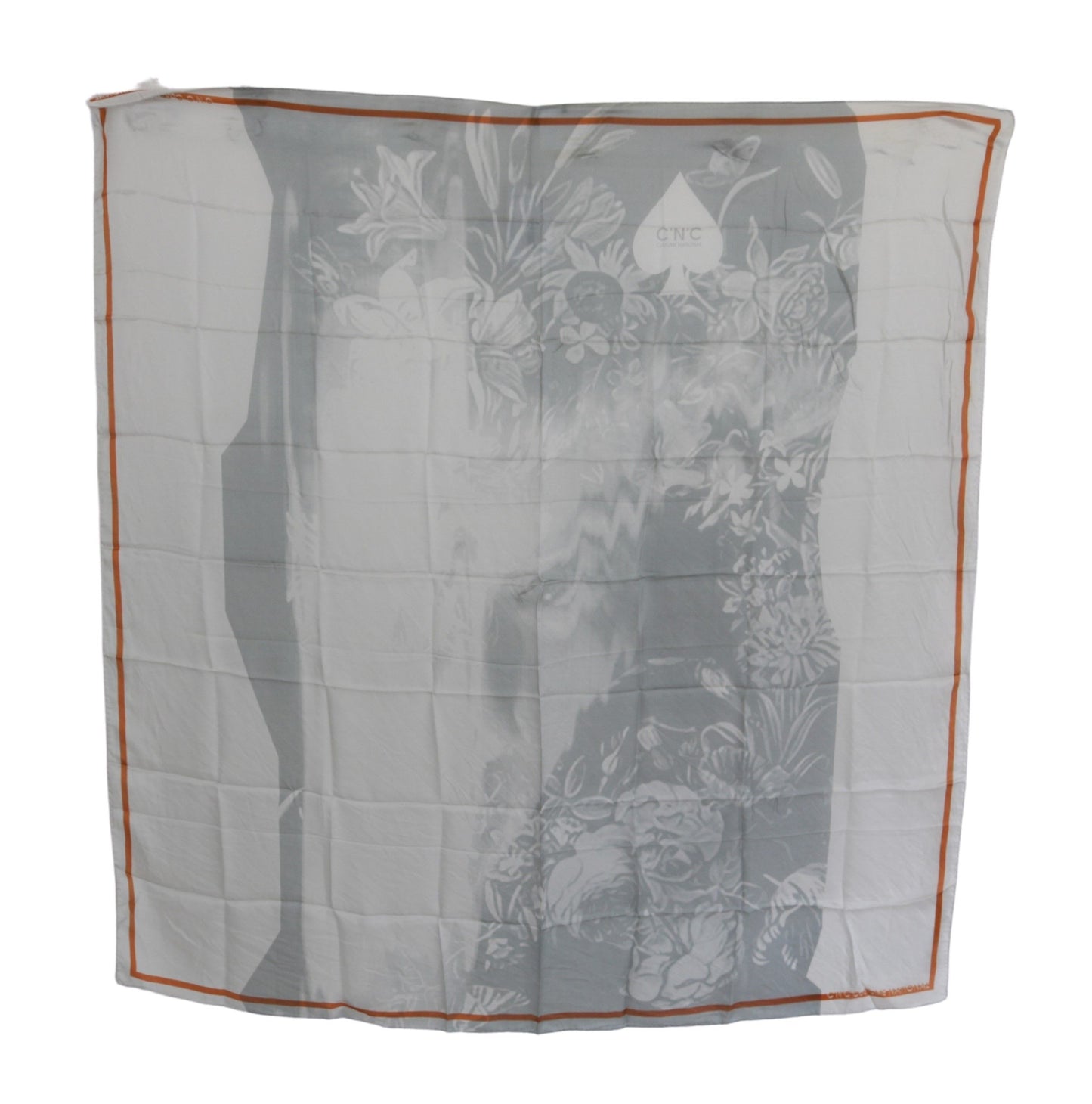Sciarpa foulard floreale in seta grigio-arancione Costume National