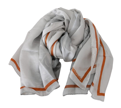 Sciarpa foulard floreale in seta grigio-arancione Costume National