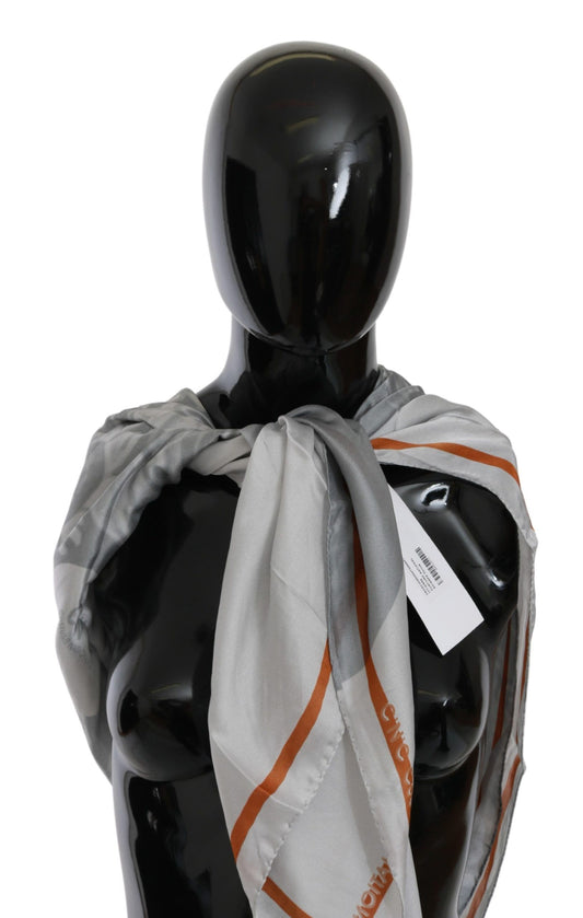 Sciarpa foulard floreale in seta grigio-arancione Costume National