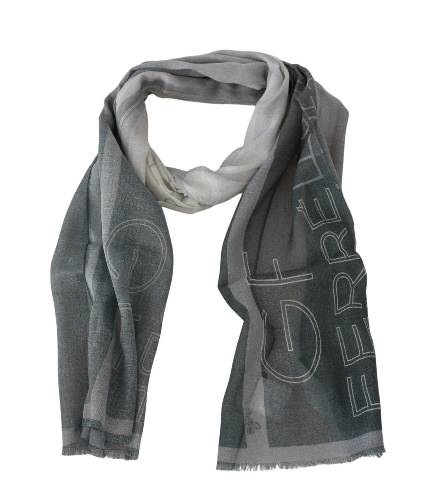 Sciarpa con marchio GF Ferre in lana e viscosa grigia con motivo foulard