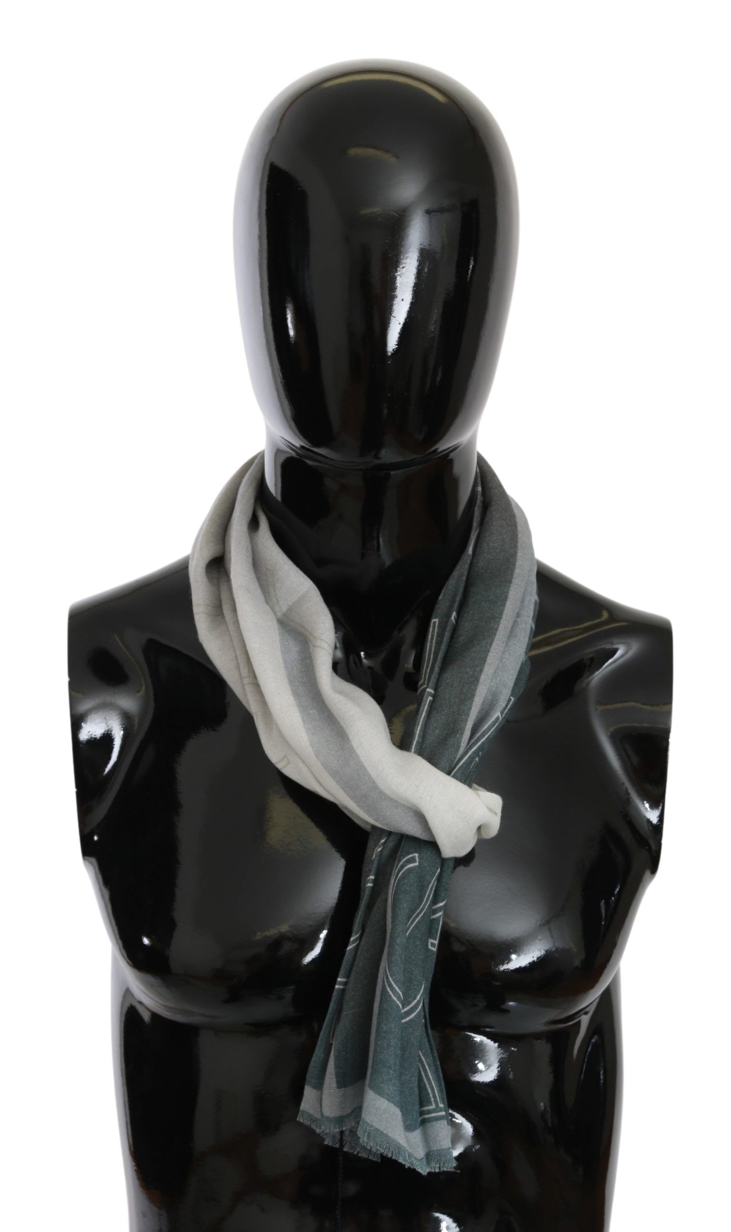 Sciarpa con marchio GF Ferre in lana e viscosa grigia con motivo foulard
