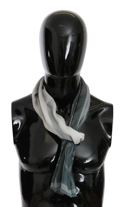 Sciarpa con marchio GF Ferre in lana e viscosa grigia con motivo foulard