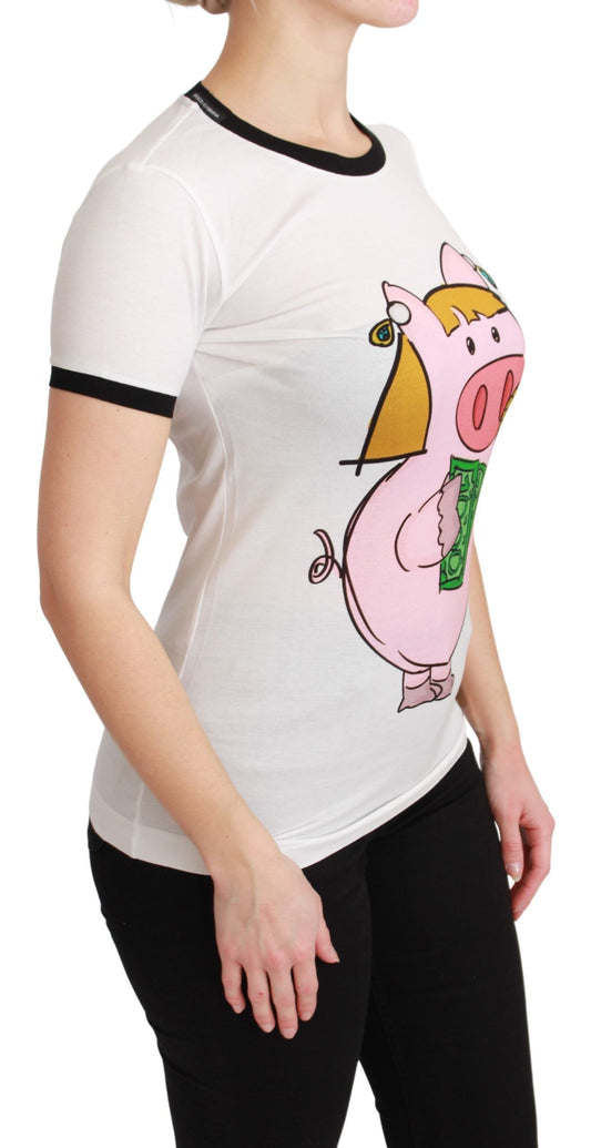 Dolce &amp; Gabbana White YEAR OF THE PIG Top T-shirt in cotone