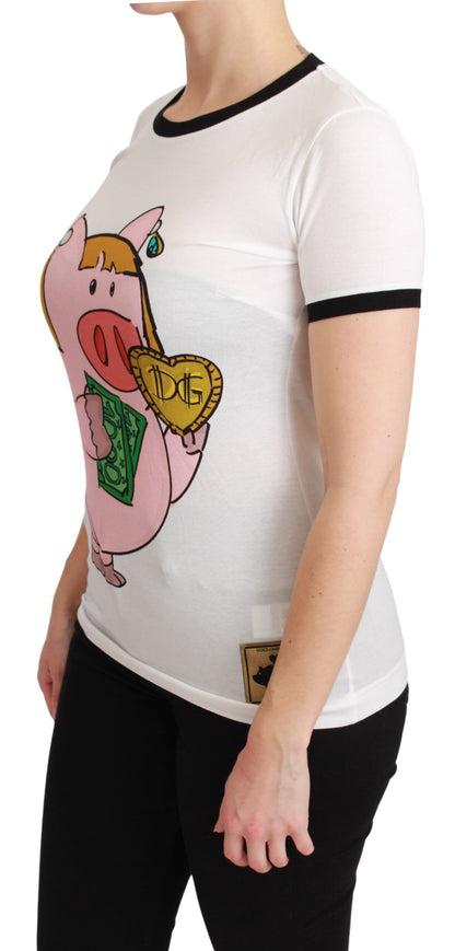 Dolce &amp; Gabbana White YEAR OF THE PIG Top T-shirt in cotone