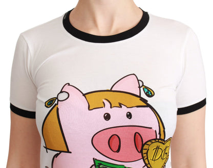 Dolce &amp; Gabbana White YEAR OF THE PIG Top T-shirt in cotone
