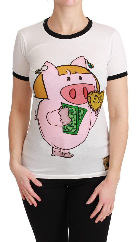 Dolce &amp; Gabbana White YEAR OF THE PIG Top T-shirt in cotone