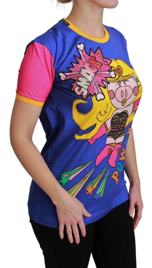 Dolce &amp; Gabbana Purple PIG SUPERGIRL Top T-shirt in cotone