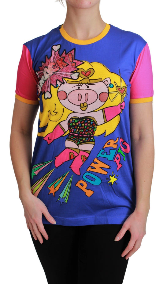 Dolce &amp; Gabbana Purple PIG SUPERGIRL Top T-shirt in cotone