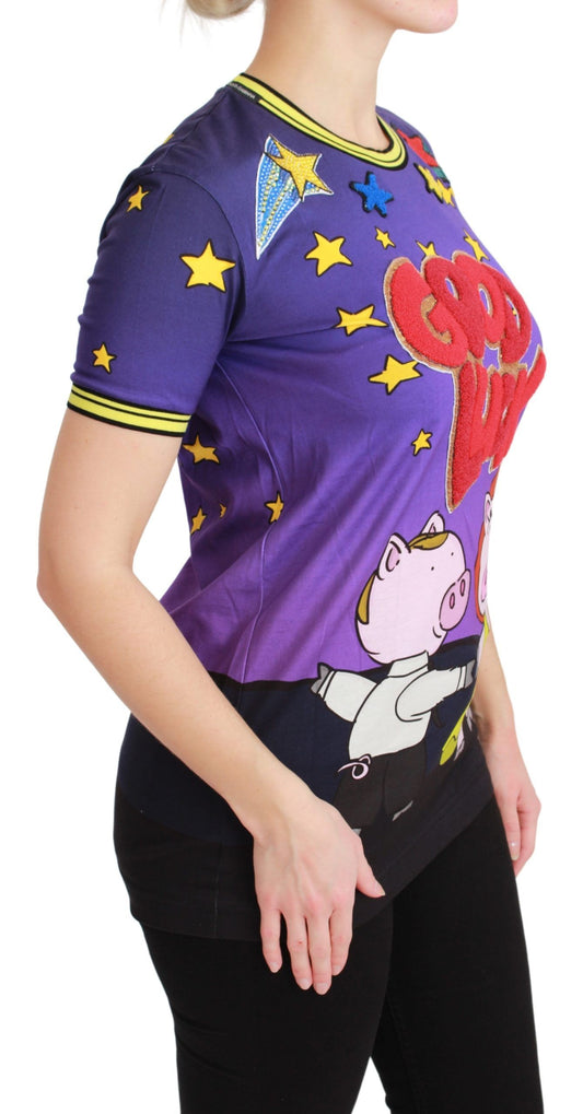 Dolce &amp; Gabbana T-shirt viola in cotone con scritta "YEAR OF THE PIG"