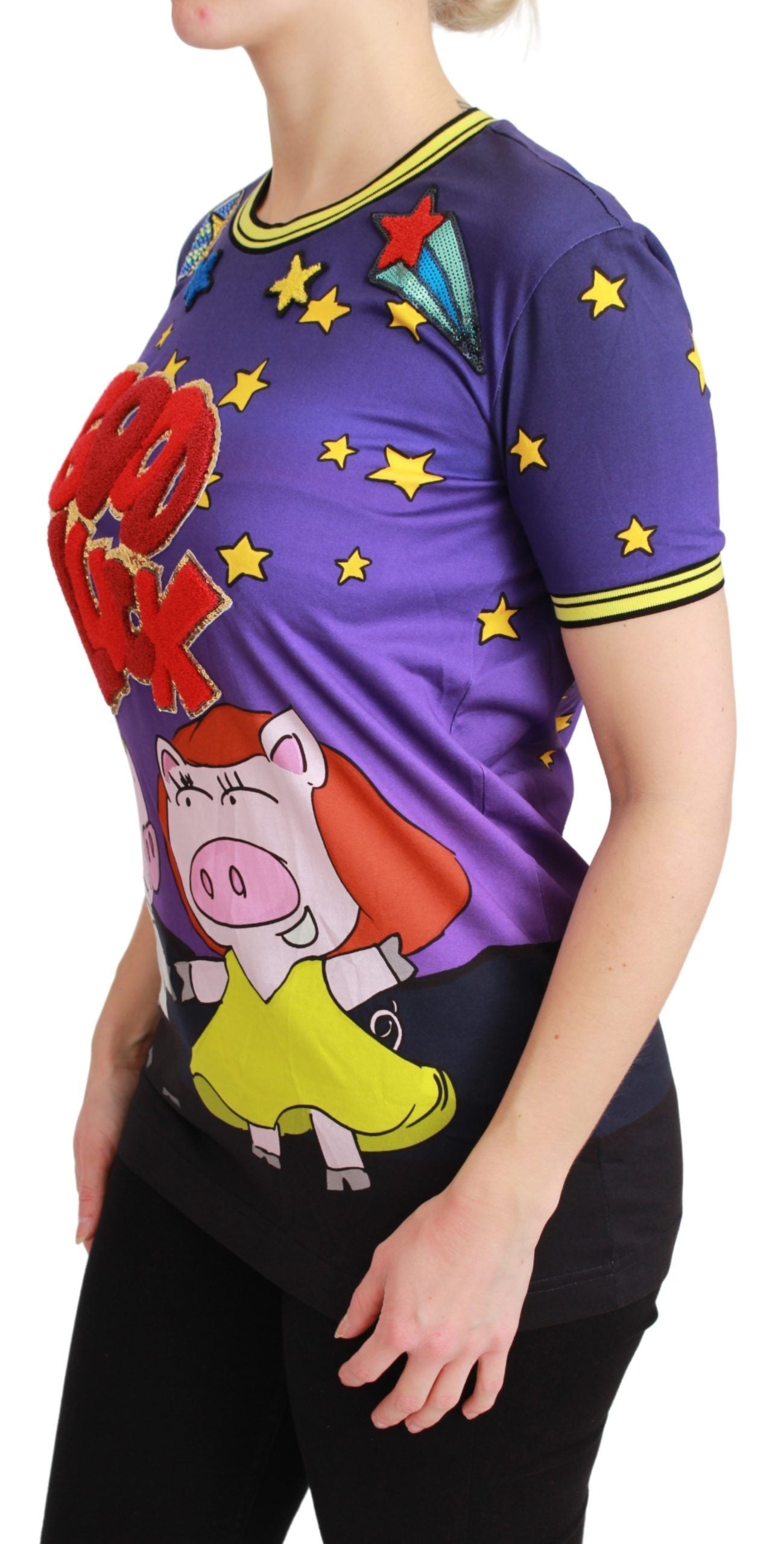 Dolce &amp; Gabbana T-shirt viola in cotone con scritta "YEAR OF THE PIG"