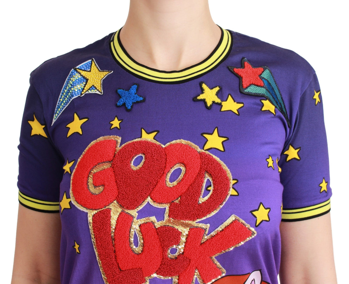 Dolce &amp; Gabbana T-shirt viola in cotone con scritta "YEAR OF THE PIG"
