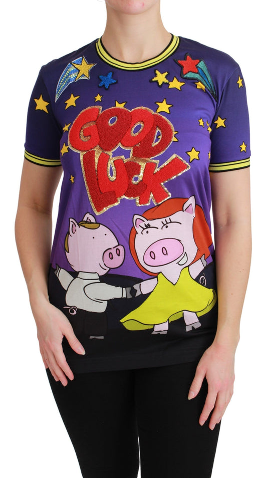 Dolce &amp; Gabbana T-shirt viola in cotone con scritta "YEAR OF THE PIG"