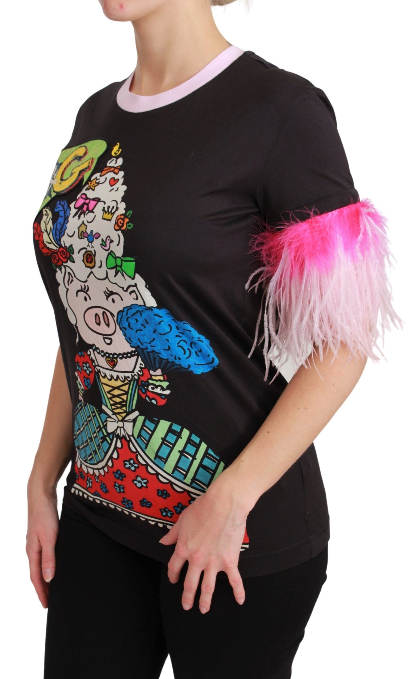Dolce &amp; Gabbana T-shirt nera in cotone con scritta "YEAR OF THE PIG"