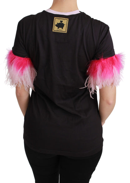 Dolce &amp; Gabbana T-shirt nera in cotone con scritta "YEAR OF THE PIG"