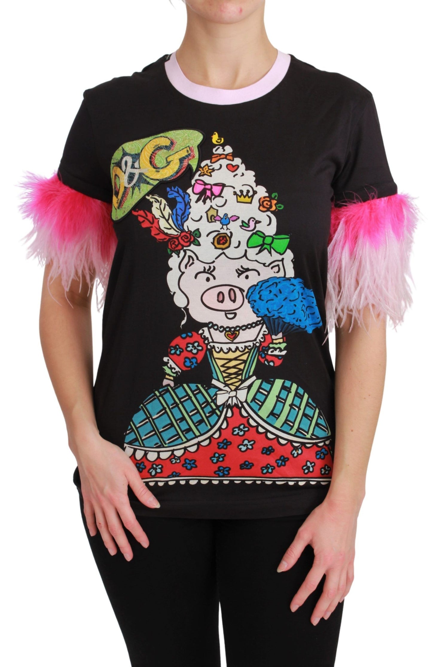 Dolce &amp; Gabbana T-shirt nera in cotone con scritta "YEAR OF THE PIG"