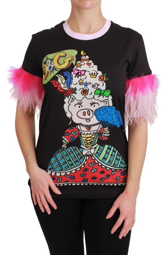 Dolce &amp; Gabbana T-shirt nera in cotone con scritta "YEAR OF THE PIG"