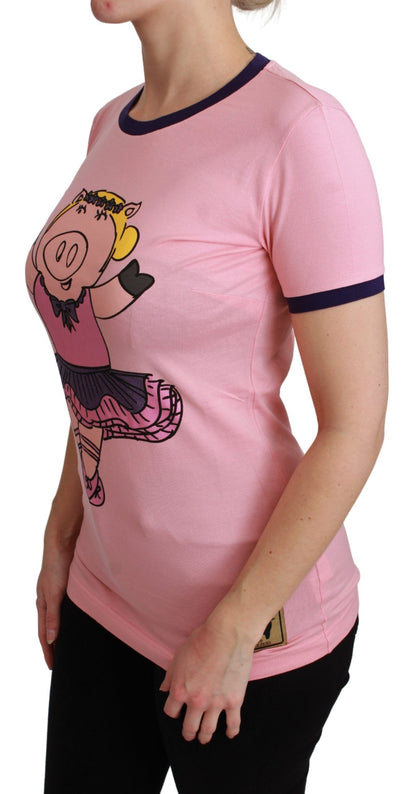 Dolce &amp; Gabbana Pink YEAR OF THE PIG Top T-shirt in cotone