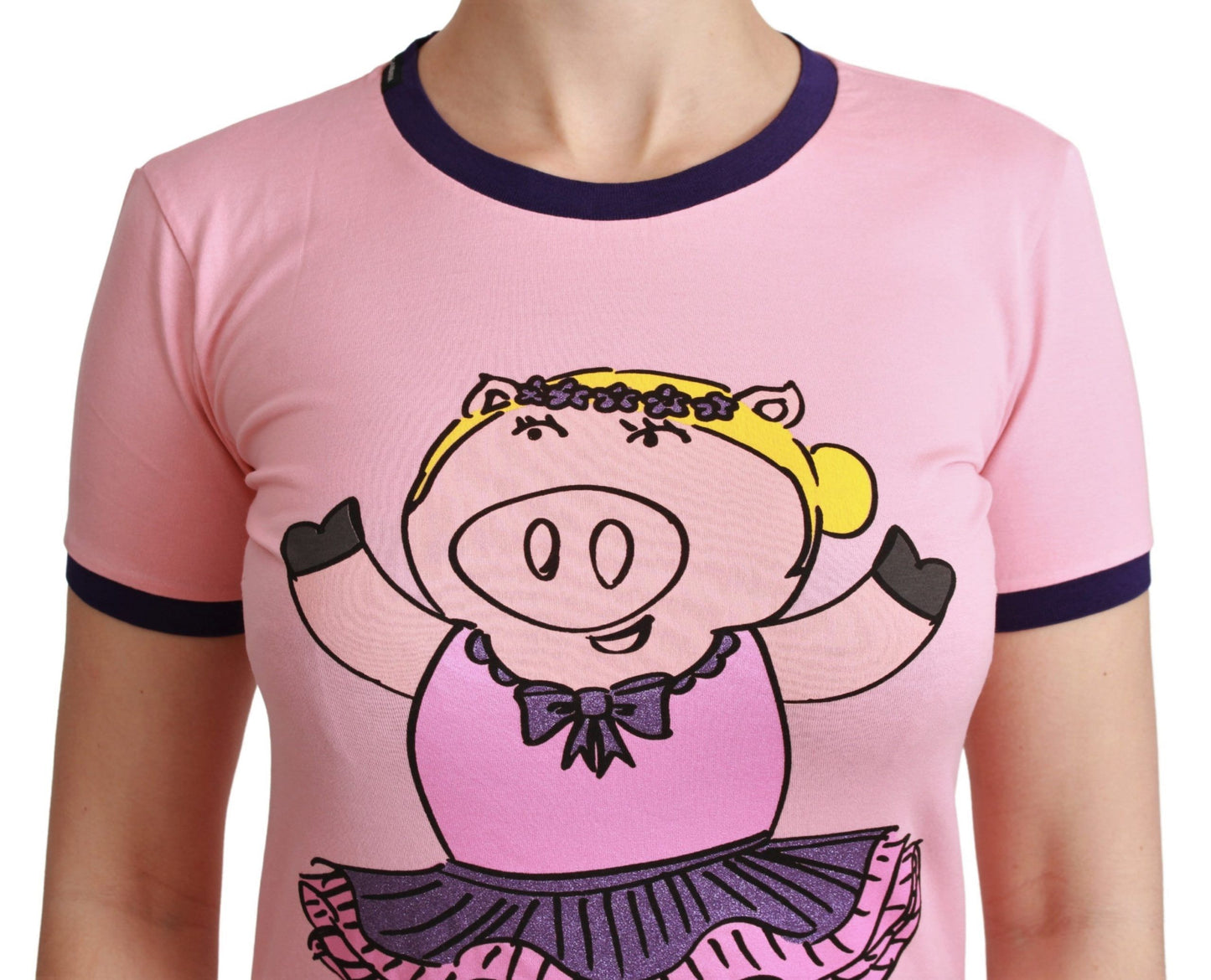 Dolce &amp; Gabbana Pink YEAR OF THE PIG Top T-shirt in cotone