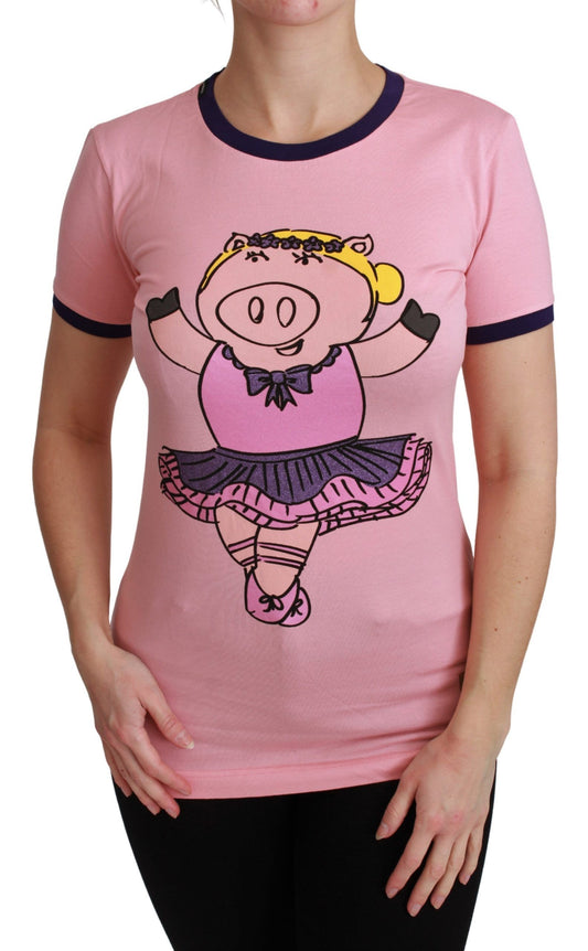 Dolce &amp; Gabbana Pink YEAR OF THE PIG Top T-shirt in cotone