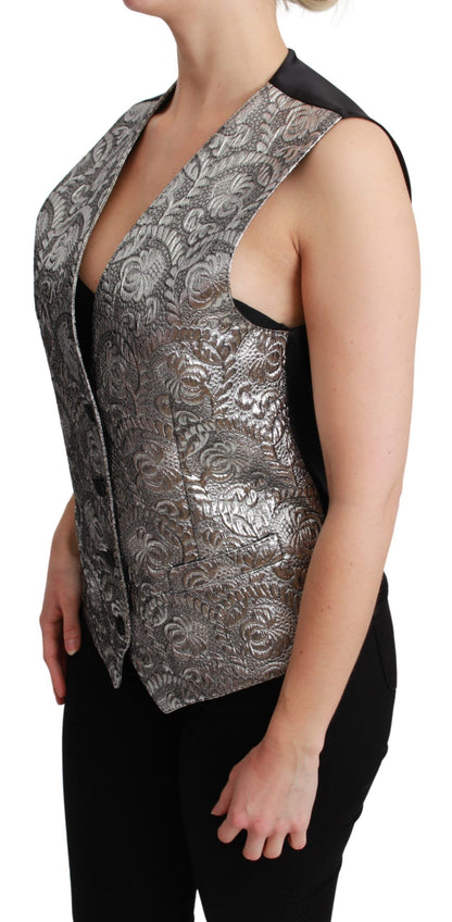 Dolce &amp; Gabbana Top senza maniche in broccato argento metallizzato