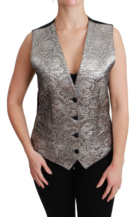 Dolce &amp; Gabbana Top senza maniche in broccato argento metallizzato