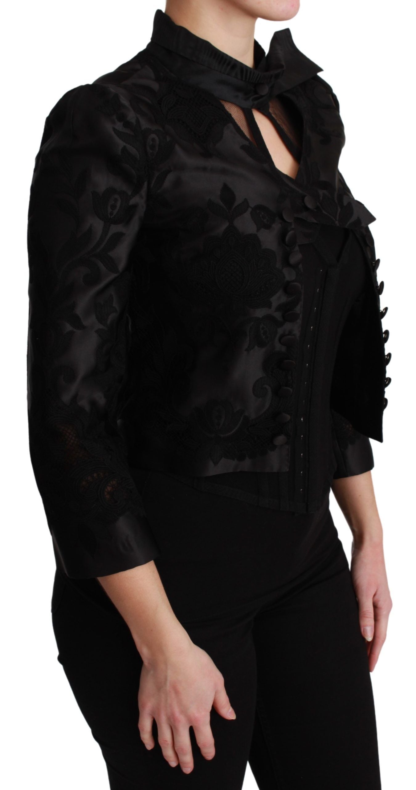 Giacca in seta con blazer jacquard floreale nero Dolce &amp; Gabbana