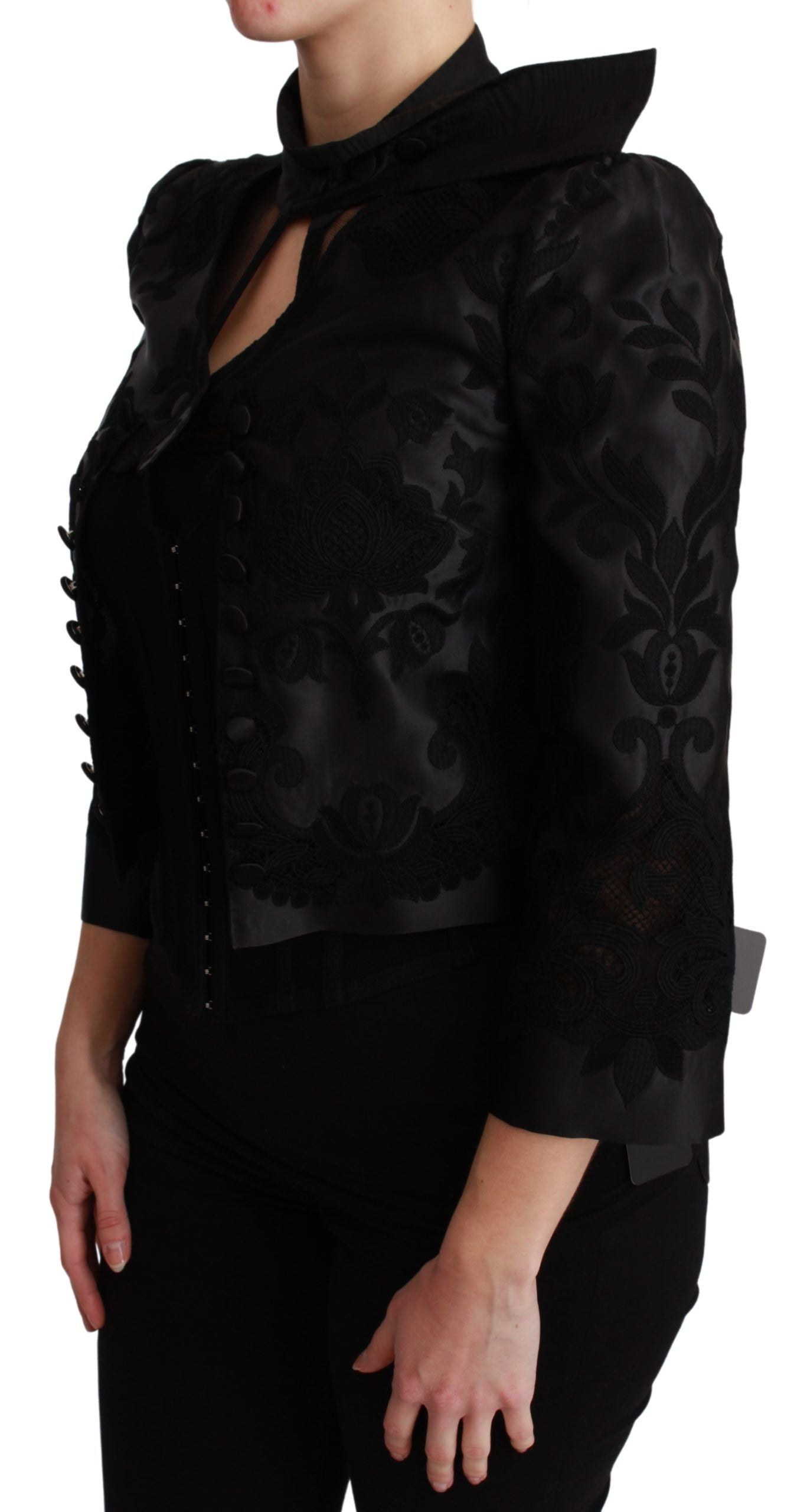 Giacca in seta con blazer jacquard floreale nero Dolce &amp; Gabbana