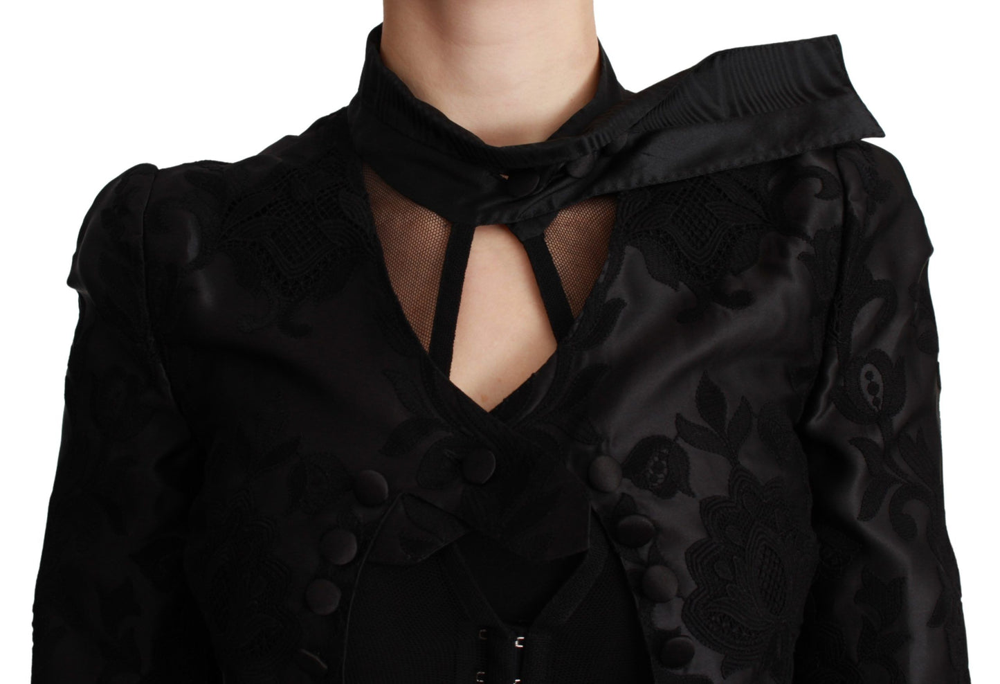 Giacca in seta con blazer jacquard floreale nero Dolce &amp; Gabbana