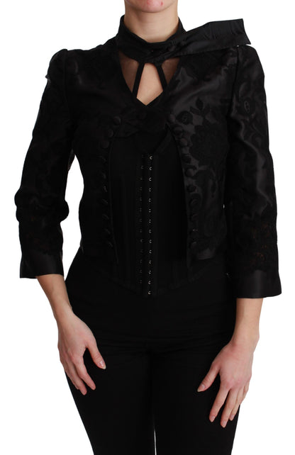Giacca in seta con blazer jacquard floreale nero Dolce &amp; Gabbana