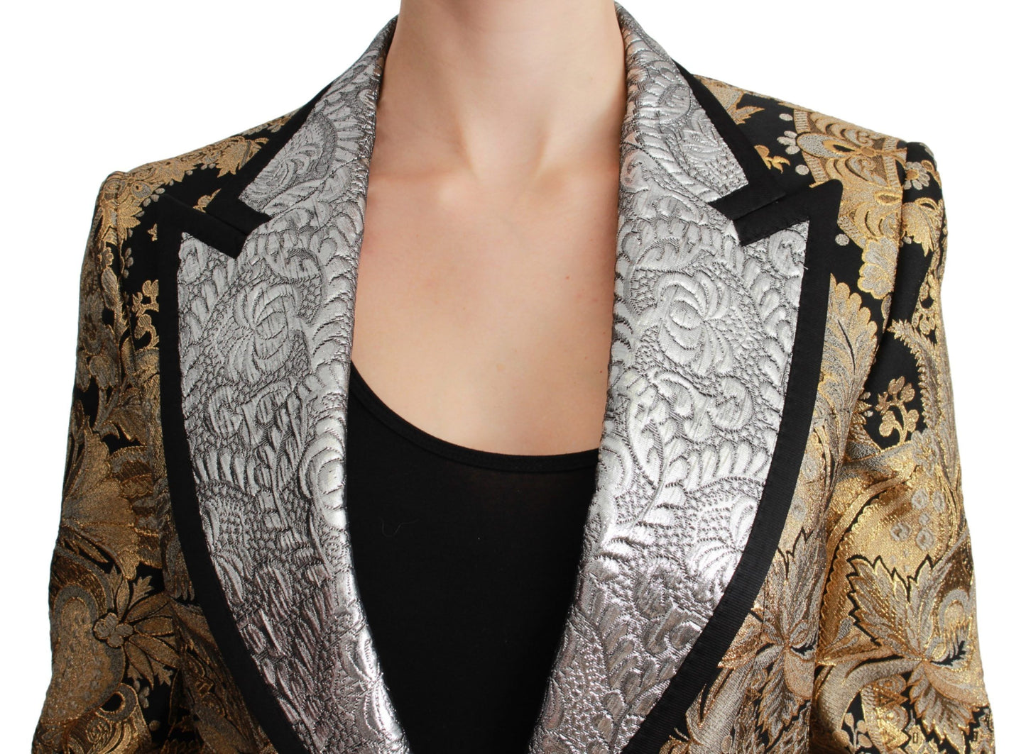 Giacca blazer in jacquard nero e oro Dolce &amp; Gabbana