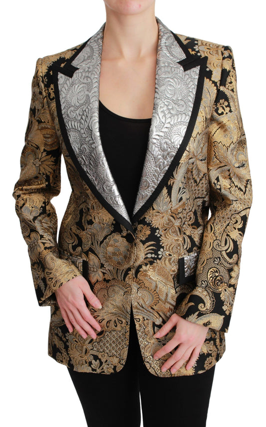 Giacca blazer in jacquard nero e oro Dolce &amp; Gabbana