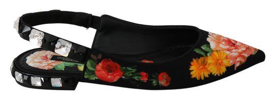Scarpe basse Dolce &amp; Gabbana con cinturino posteriore in cristallo floreale nero