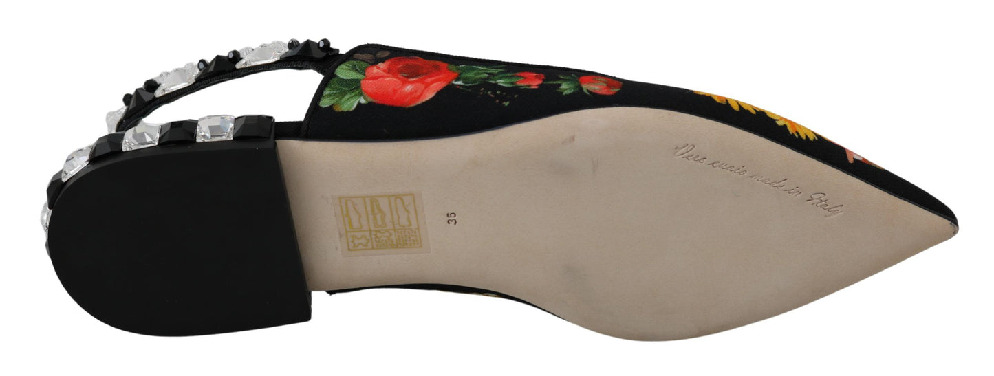Scarpe basse Dolce &amp; Gabbana con cinturino posteriore in cristallo floreale nero
