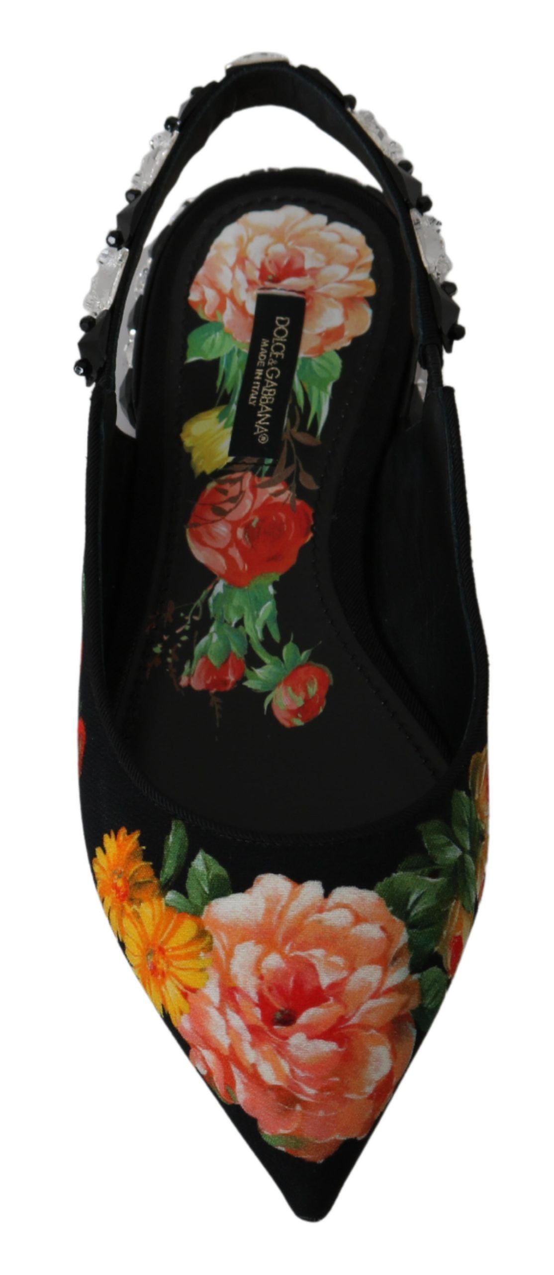 Scarpe basse Dolce &amp; Gabbana con cinturino posteriore in cristallo floreale nero