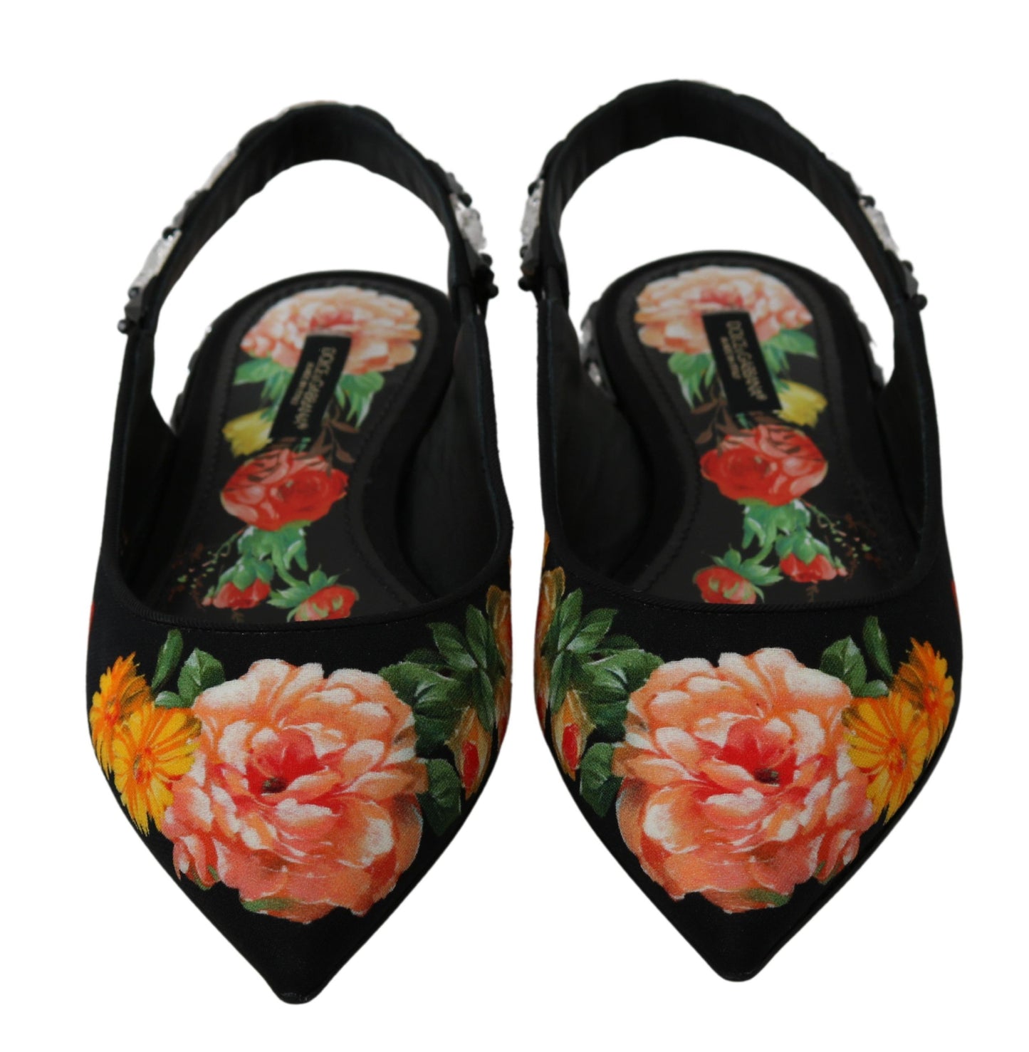 Scarpe basse Dolce &amp; Gabbana con cinturino posteriore in cristallo floreale nero