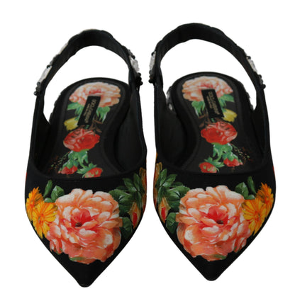 Scarpe basse Dolce &amp; Gabbana con cinturino posteriore in cristallo floreale nero