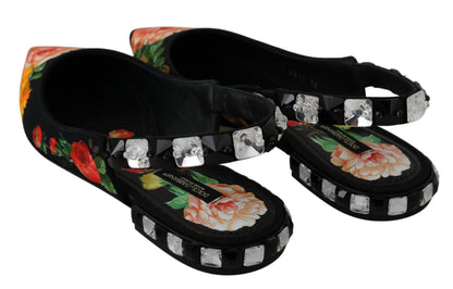 Scarpe basse Dolce &amp; Gabbana con cinturino posteriore in cristallo floreale nero