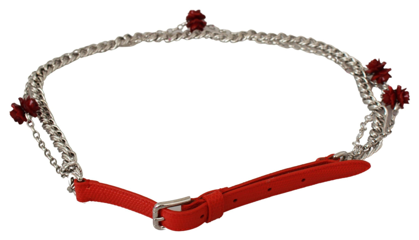 Cintura in pelle rossa con rose e fiori in argento Dolce &amp; Gabbana