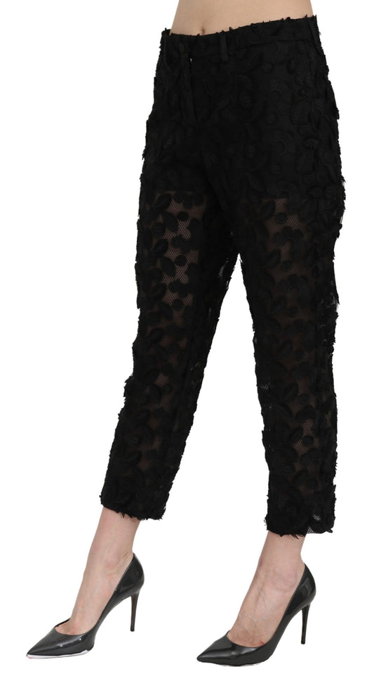 Pantaloni a vita alta dritti e corti in pizzo nero Dolce &amp; Gabbana