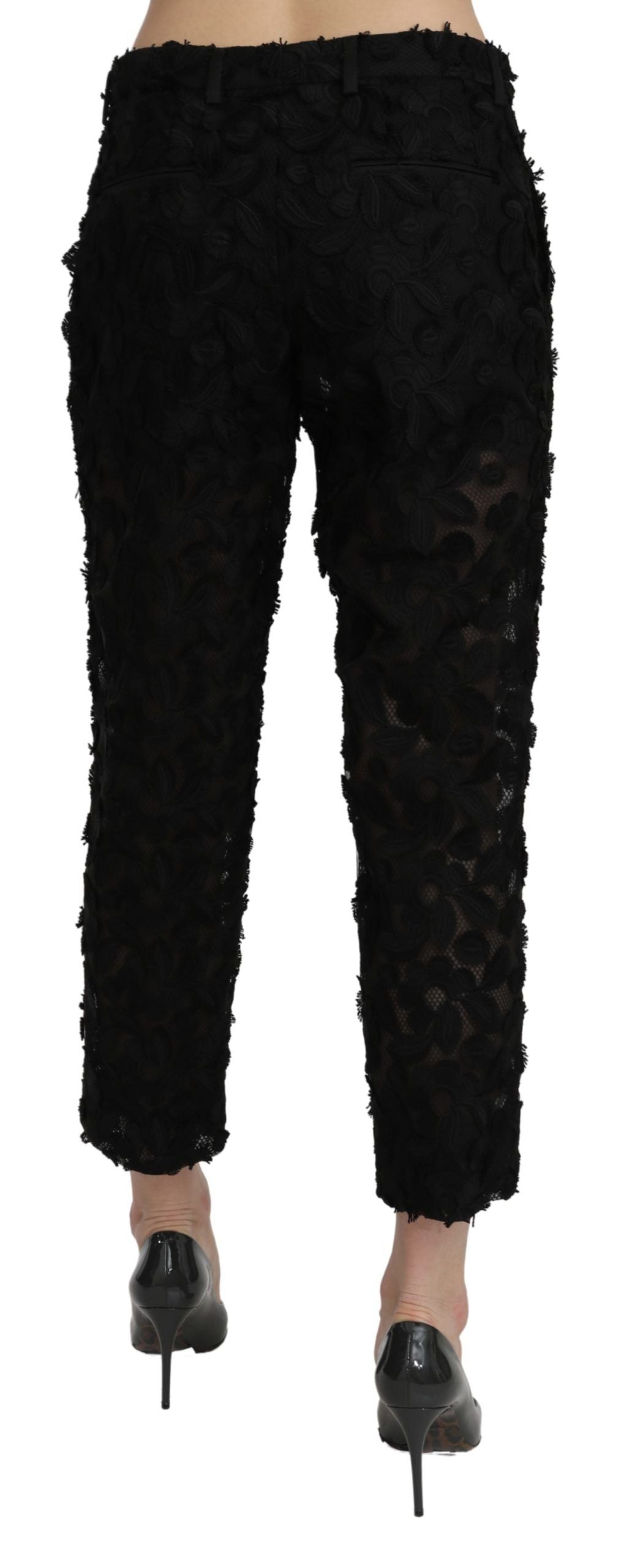 Pantaloni a vita alta dritti e corti in pizzo nero Dolce &amp; Gabbana