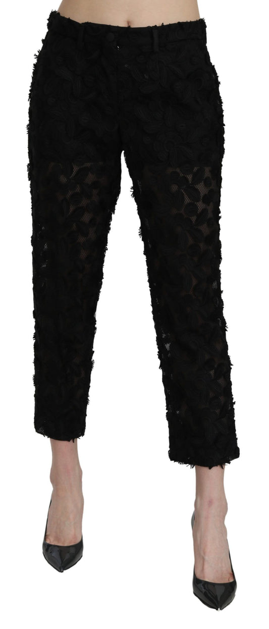 Pantaloni a vita alta dritti e corti in pizzo nero Dolce &amp; Gabbana