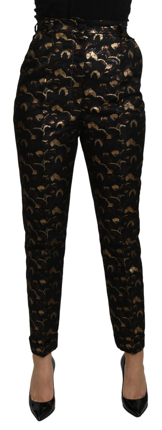 Pantaloni a vita alta in broccato nero e oro Dolce &amp; Gabbana